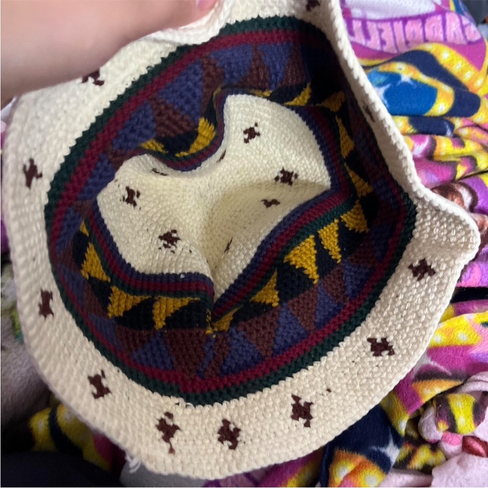 Handcrafted Cream and Multicolor Knit Hat